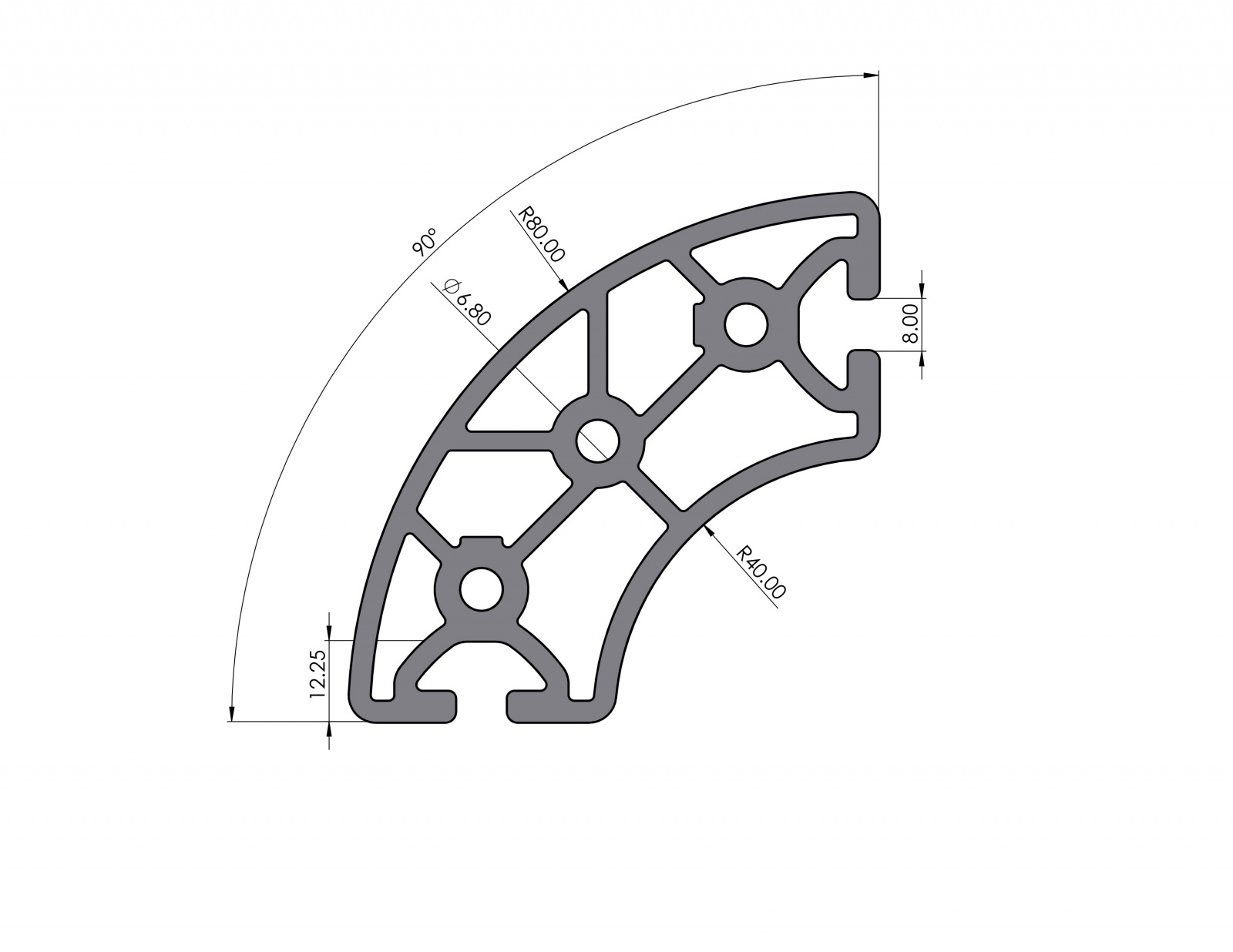 Aluminiumprofil R40/80 90° Leicht Nut 8 I-Typ